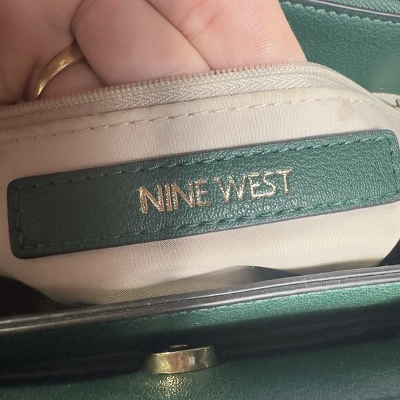 Nine West Green Tote Bag Hand Painted Ladybug Floral Leaf Purse Shoulder Satchel - Picture 7 of 16